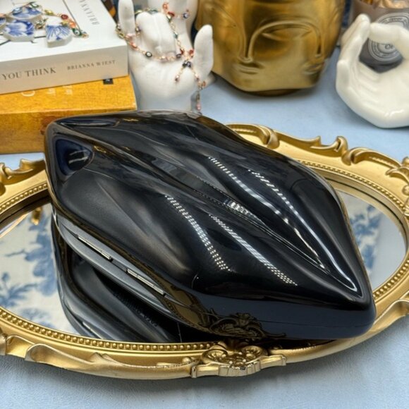 🆕 LULU GUINNESS 🧿 NWOT Black Medium Iconic Lips Perspex Clutch Bag - Picture 13 of 16